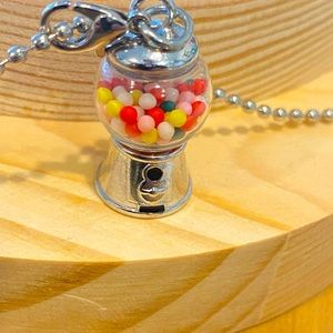 Necklace-Gum-ball Love, gum-ball charm on silver beaded necklace 18 inches